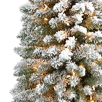 9ft. Pre-Lit Flocked Pencil Artificial Christmas Tree with Clear LED Lights