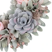 14" Roses & Thistle Artificial Spring Wooden Floral Wreath