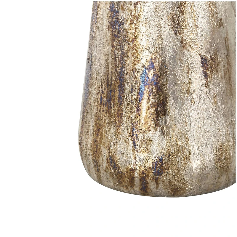 Bronze & Cream Foiled Metal Vase with Blue Accents