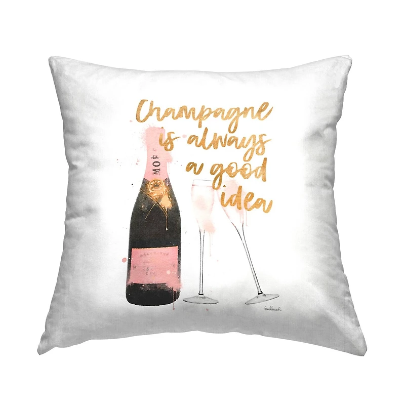 Stupell Industries Champagne Always Good Idea Pink Glam Bottle Throw Pillow, 18" x 18"