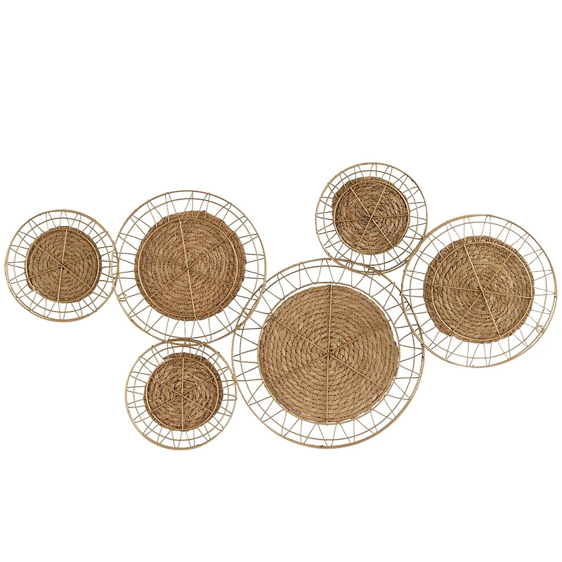 The Novogratz Brown Dried Plant Handmade Woven Plate Wall Decor with Intricate Patterns 40" x 2" x 21"