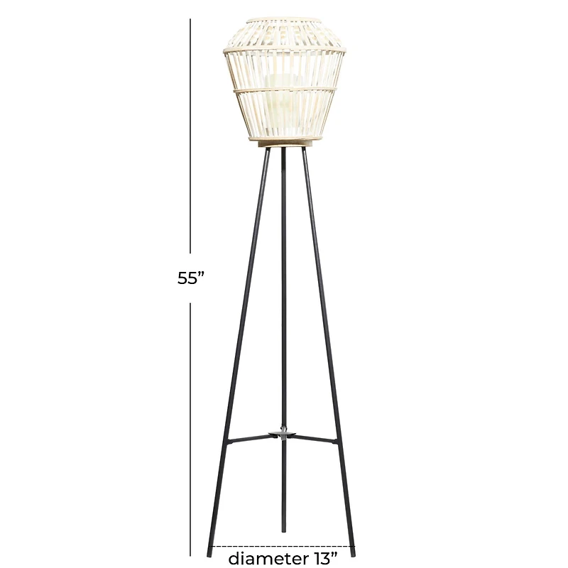 White Metal Natural Lantern, 55" x 13" x 13"