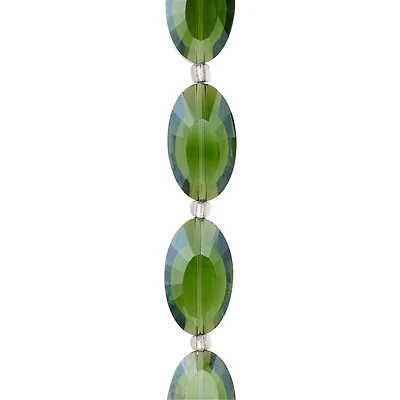 Green Glass Faceted Oval Beads, 20mm by Bead Landing™