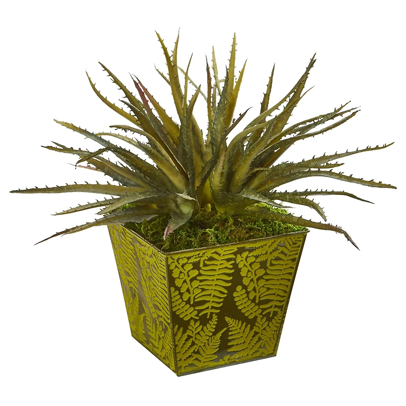 12" Aloe Succulent Artificial Plant in Green Tin Planter