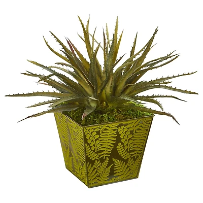 12" Aloe Succulent Artificial Plant in Green Tin Planter