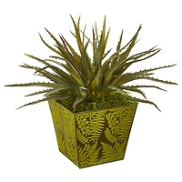 12" Aloe Succulent Artificial Plant in Green Tin Planter