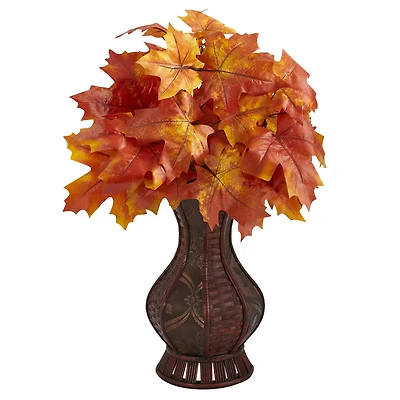 24" Autumn Orange Maple Leaf in Decorative Planter