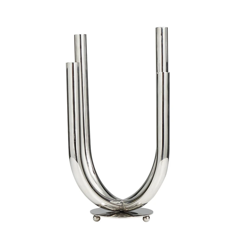 The Novogratz 15" Silver Stainless Steel Abstract U-Shaped Candelabra