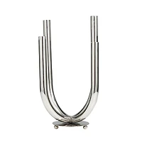 The Novogratz 15" Silver Stainless Steel Abstract U-Shaped Candelabra