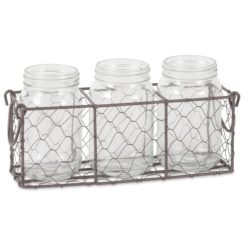 DII® Rustic Chicken Wire Flatware Caddy with Clear Jars