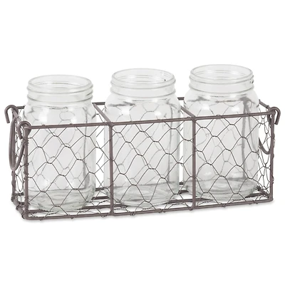 DII® Rustic Chicken Wire Flatware Caddy with Clear Jars