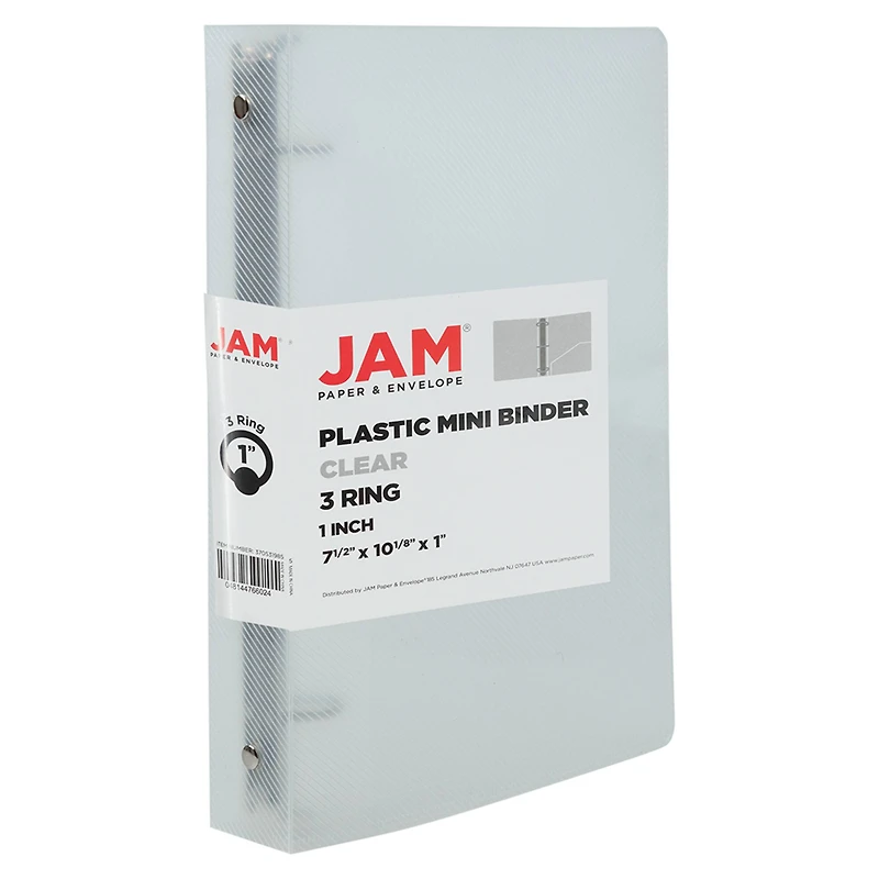 JAM Paper 1" Clear Plastic Mini 3-Ring Binder