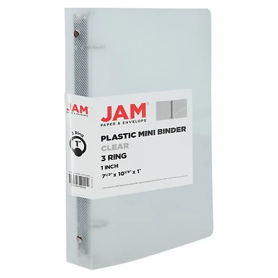 JAM Paper 1" Clear Plastic Mini 3-Ring Binder