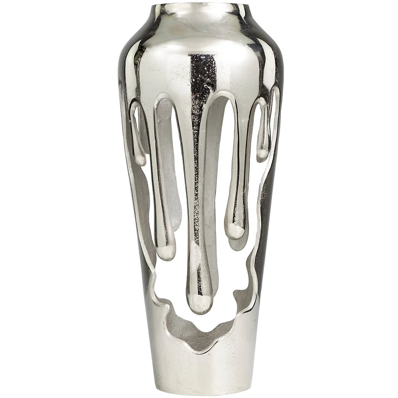 19" Silver Aluminum Drip Vase with Melting Designed Body