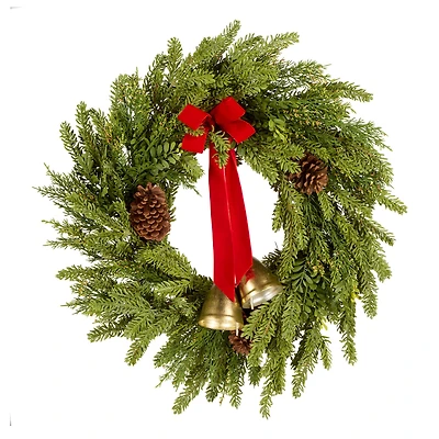 28" Christmas Bells Pine Wreath