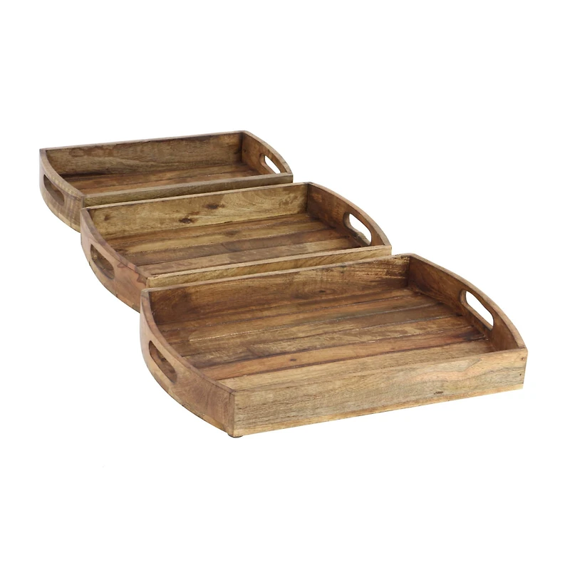 Light Brown Mango Wood Rustic Tray Set