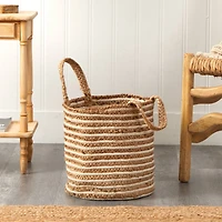 14'' Handwoven Stripe Natural Cotton and Jute Boho Chic Basket Planter
