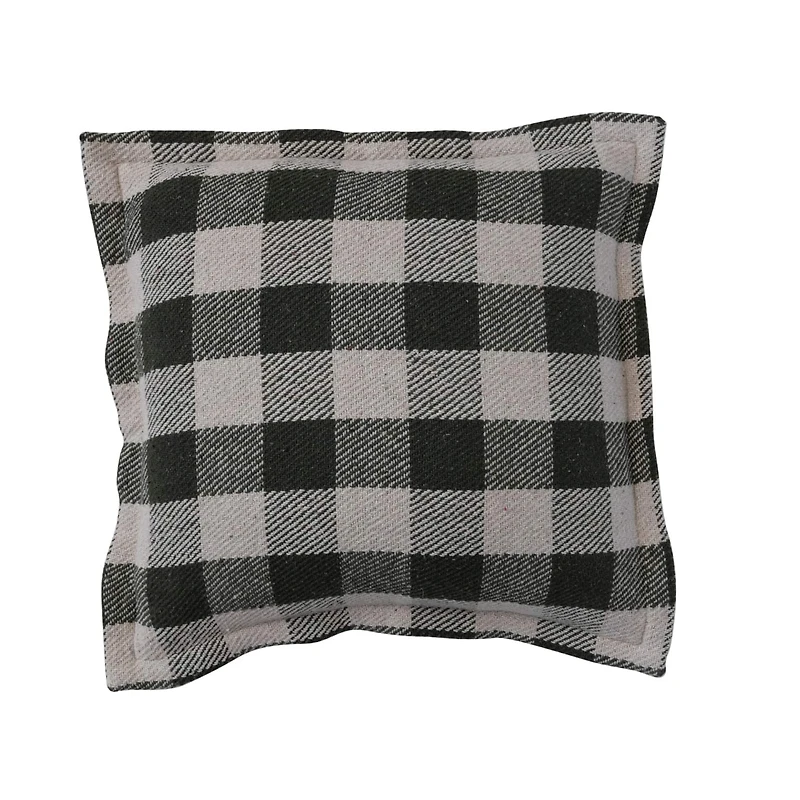 Hello Honey® 18" Hunter Green Check with Flanged Edge Woven Recycled Cotton Pillow