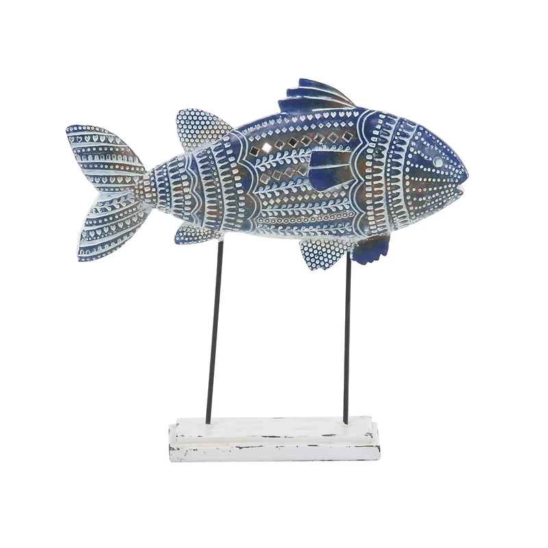 Blue Metal Coastal Fish Sculpture Set