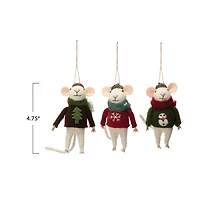 Hello Honey® 3 Pack 4.75" Mouse in Hat & Sweater Wool Felt Ornaments