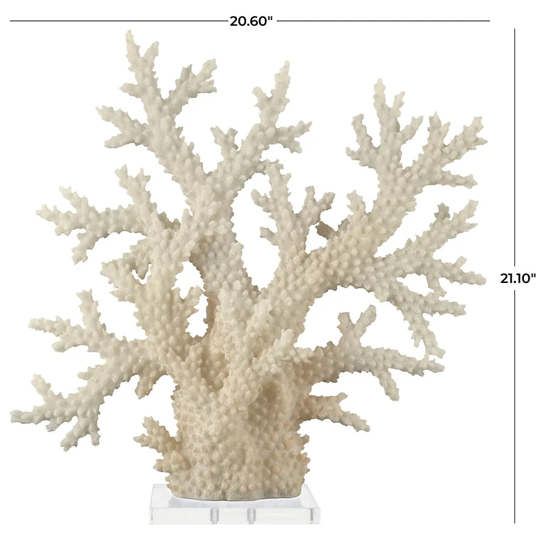 21" Cream Polystone Coral Sculpture with Clear Acrylic Base