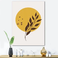 Designart - Abstract Yellow Sun and Moon With Tropical Leaf II