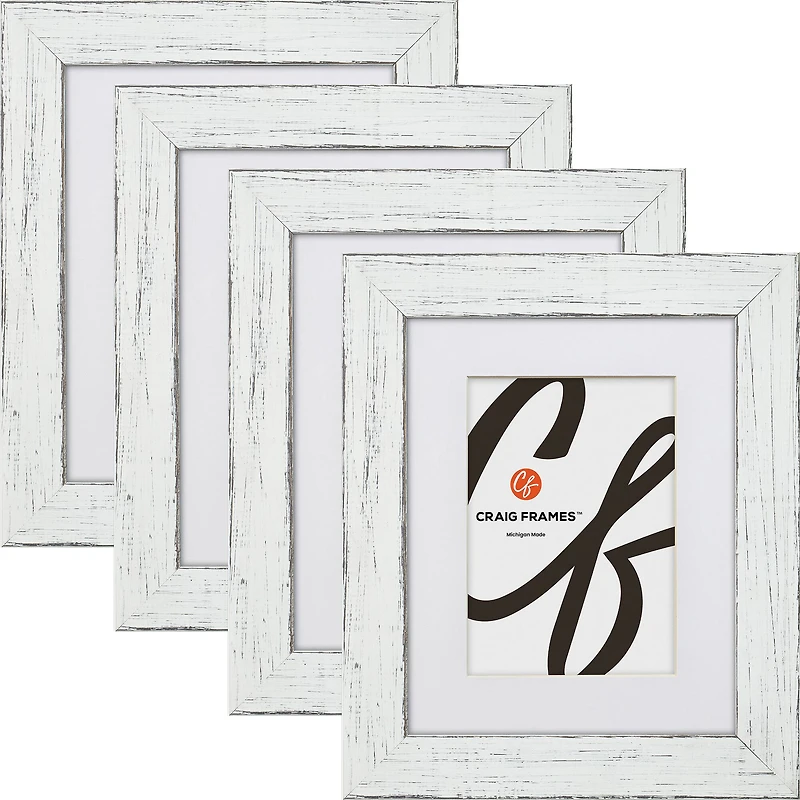 Craig Frames 4 Pack: Jasper Marshmallow Weathered White Picture Frame with Mat