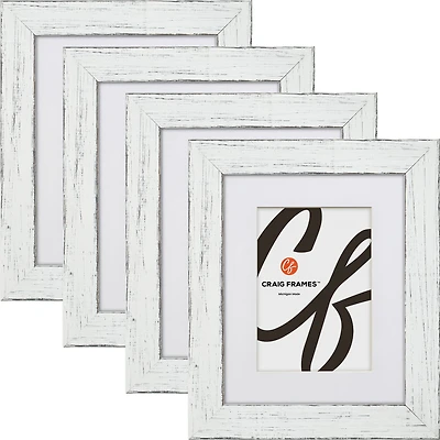 Craig Frames 4 Pack: Jasper Marshmallow Weathered White Picture Frame with Mat