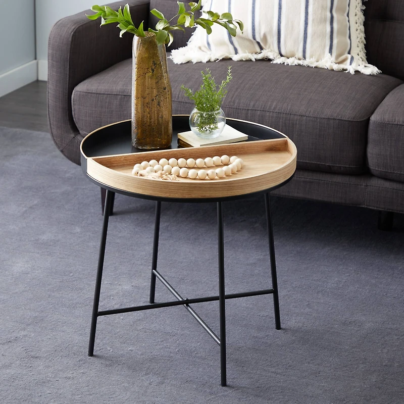 22" Black Metal Contemporary Accent Table