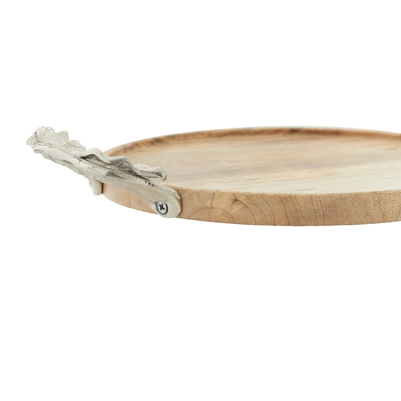 Brown Round Mango Wood Farmhouse Tray Set