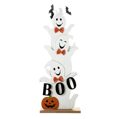 Glitzhome® 37.5" Halloween Wooden Stacked Ghost Porch Décor