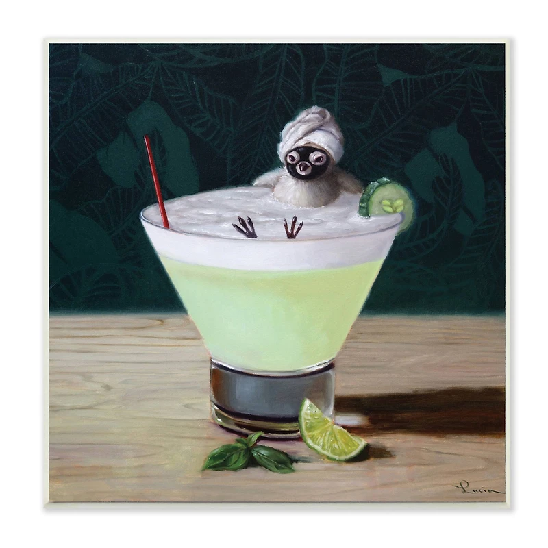 Stupell Industries Bird Bathing in Cucumber Martini Funny Animal, 12" x 12"