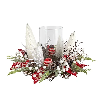 15" Christmas Lighted Forest Candle Holder Arrangement