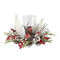 15" Christmas Lighted Forest Candle Holder Arrangement