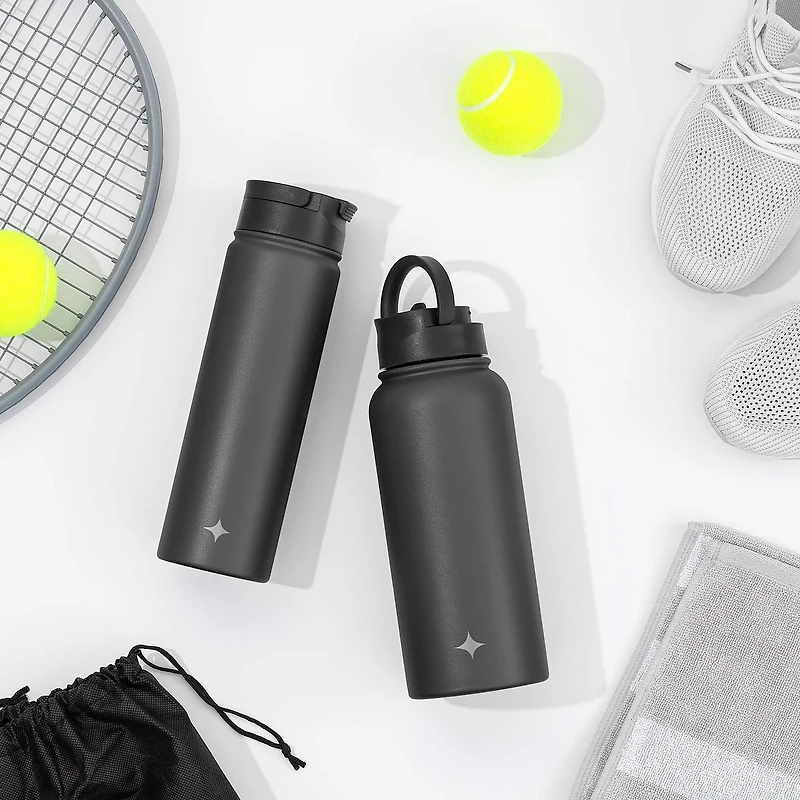 JoyJolt® 22oz. Triple Insulated Water Bottle with Flip Lid & Sport Straw Lid