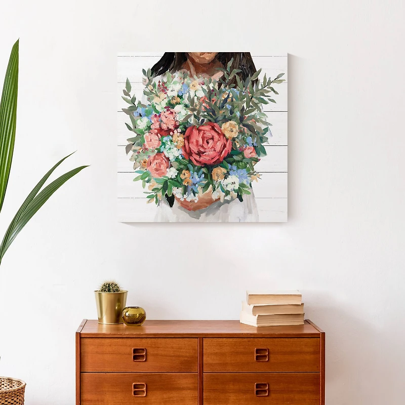 Girl with Bouquet Canvas Wall Art