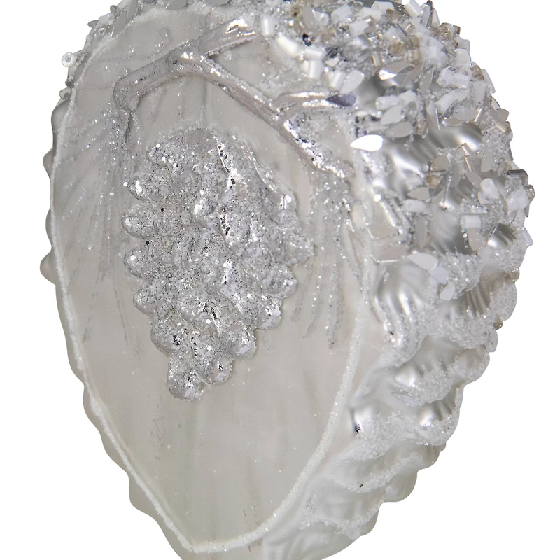 Glittered Half Pine Cone Glass Christmas Ornament - 4" - Silver