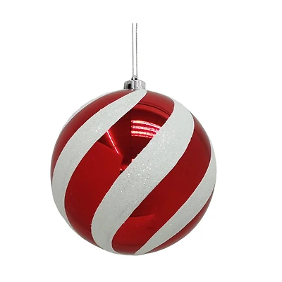 8.25" Red & White Glitter Jumbo Peppermint Twist Ball Ornament by Ashland®