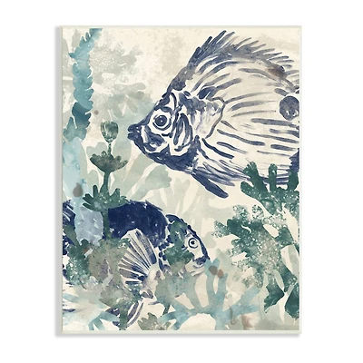 Stupell Industries Abstract Seafloor Fresco Tropical Blue Fish Distressed Coral Wall Plaque