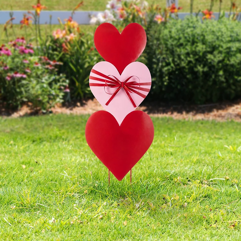 Glitzhome® 36" Set of 3 Valentine's Metal Stacked Heart Yard Stake