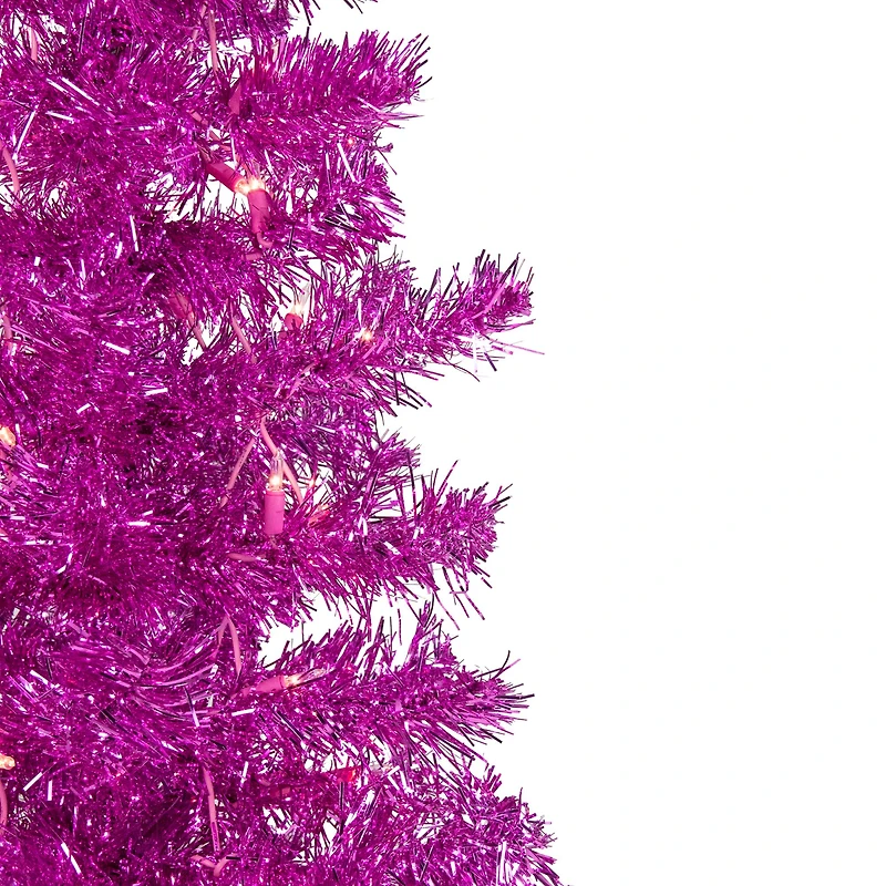 4ft. Pre-Lit Pink Tinsel Artificial Christmas Tree, Clear Lights