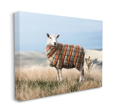 Stupell Industries Sweater Weather Sheep Animal Farm Plaid Canvas Wall Art