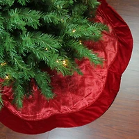 48" Red Glittered Swirl & Velveteen Trim Tree Skirt