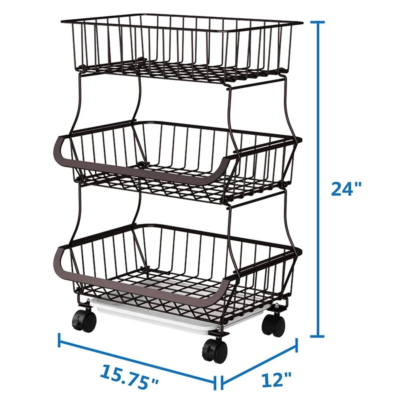 NEX™ 24" Brown 3-Tier Multifunctional Fruit & Vegetable Rolling Shelf 