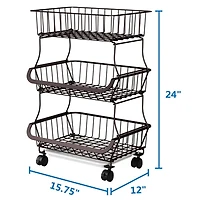 NEX™ 24" Brown 3-Tier Multifunctional Fruit & Vegetable Rolling Shelf 
