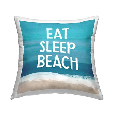 Stupell Industries Eat Sleep Beach Phrase Summer Ocean Coast Throw Pillow 18" x 18"