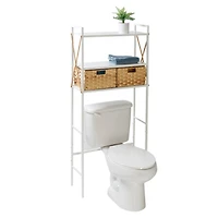 Honey Can Do 3-Tier White Decorative Over-the-Toilet Space Saver with Woven Baskets