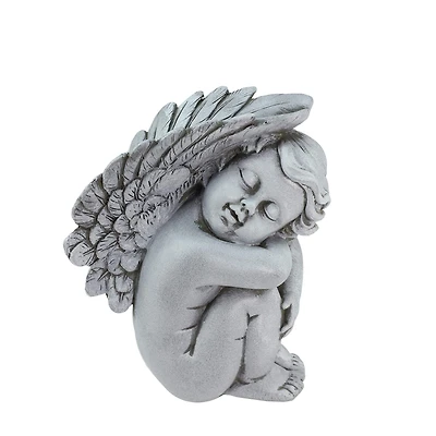 7" Heavenly Gardens Gray Right Facing Sleeping Cherub Angel Outdoor Garden Statue