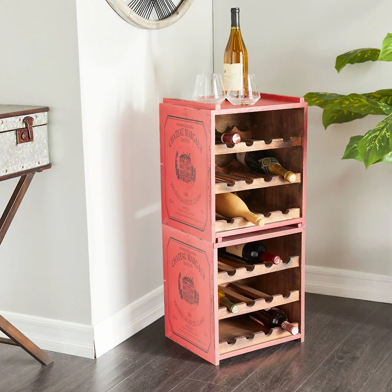 16" Red Wood Farmhouse Wine Rack