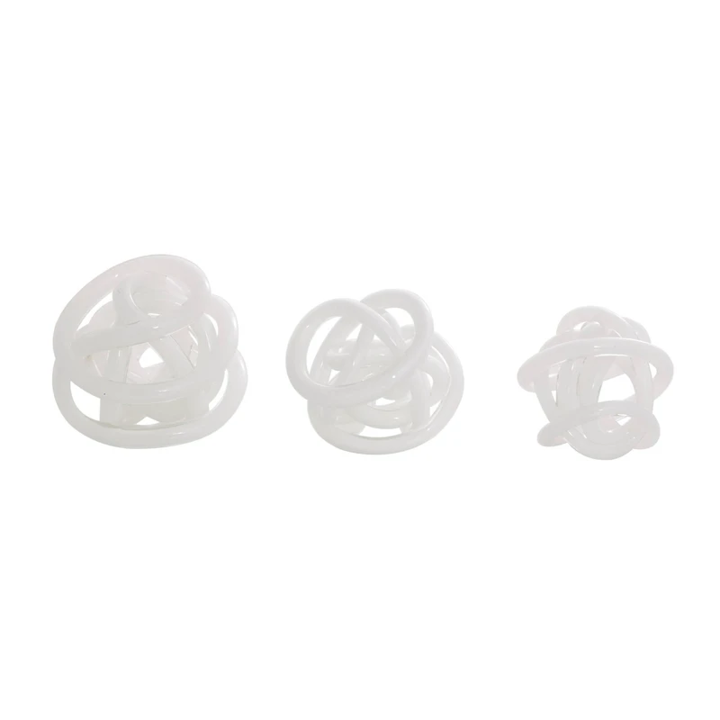 White Iridescent Knotted Glass Ball Sculpture Set